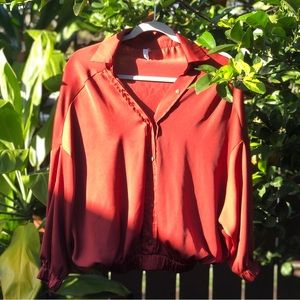 Satin Button Down Blouse - Tandoori Red